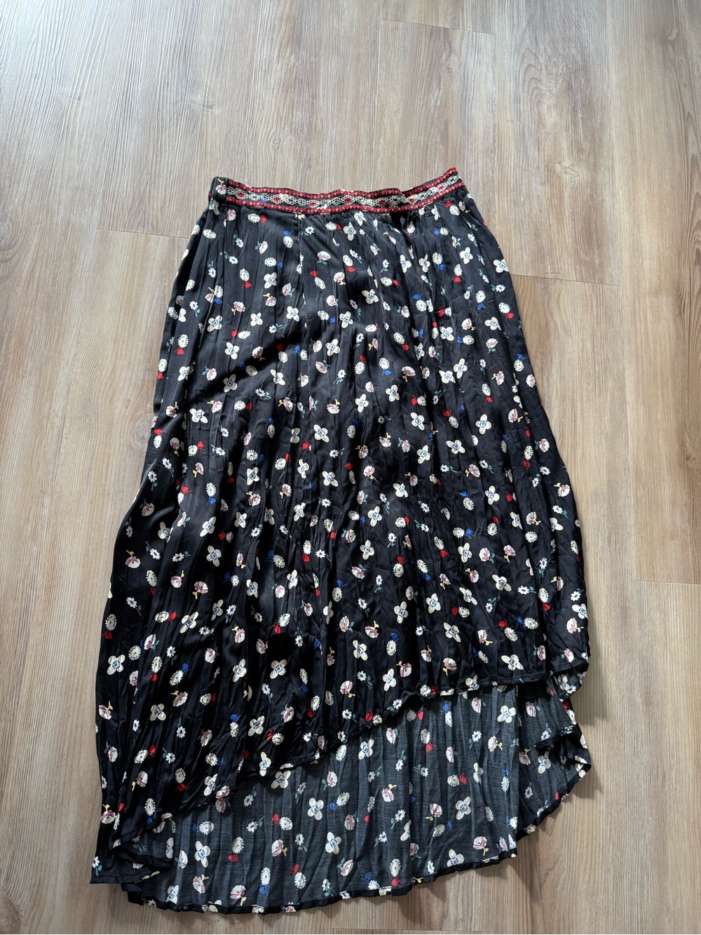 Zadig & Voltaire Black Floral High-Low Pleated Skirt